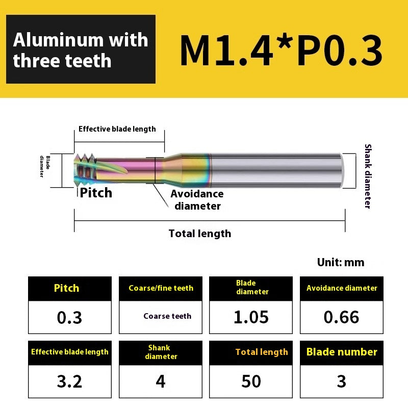 2135-65° aluminum with colorful thread milling cutter lengthened single tooth three-tooth full thread machining center tungsten carbide milling cutter M3M4M5 Shandong Denso Pricision Tools Co.,Ltd.